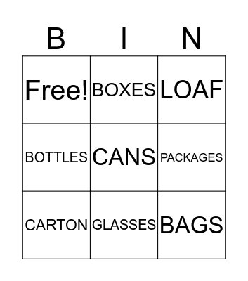 Containers_Non-count Nouns Bingo Card