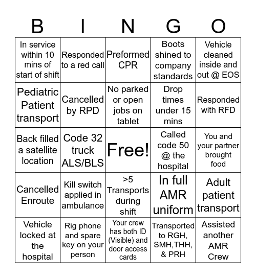 EMS BINGO Card