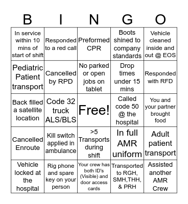 AMR BINGO Card