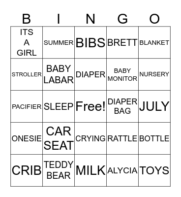 BABY!  Bingo Card