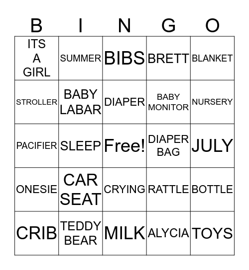 BABY!  Bingo Card