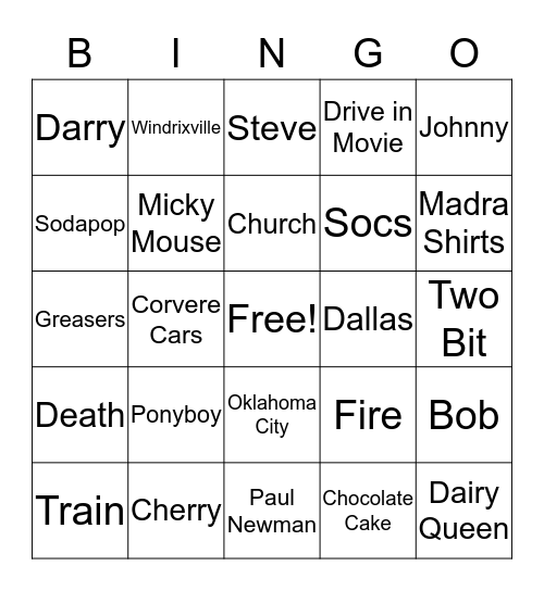 Outsider Bingo Card