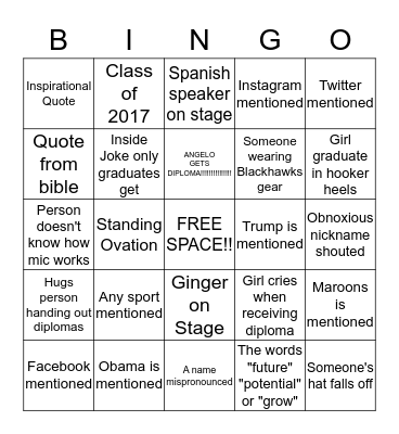 A-Trains Graduation 2017 Bingo Card