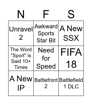 EA E3 2017 Bingo Card