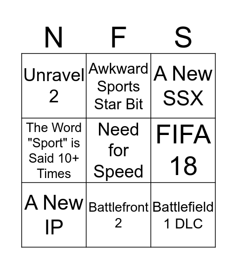 EA E3 2017 Bingo Card