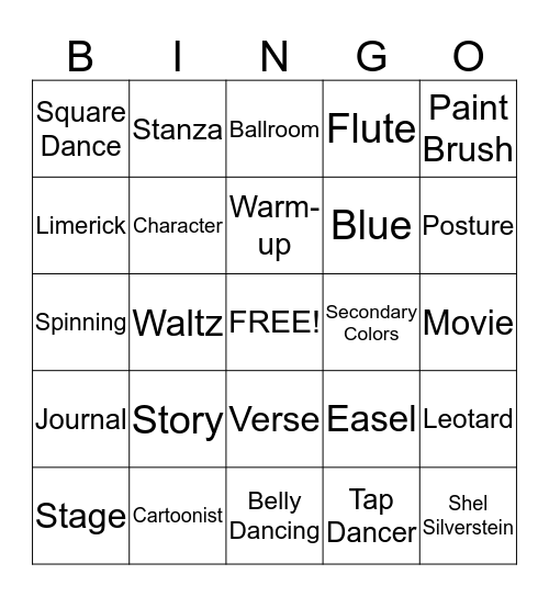 BINGO OF THE ARTS Bingo Card