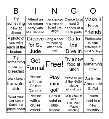 Cruisin' Like Scouts Do! Bingo Card