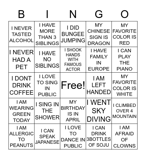 PEOPLE BINGO Card