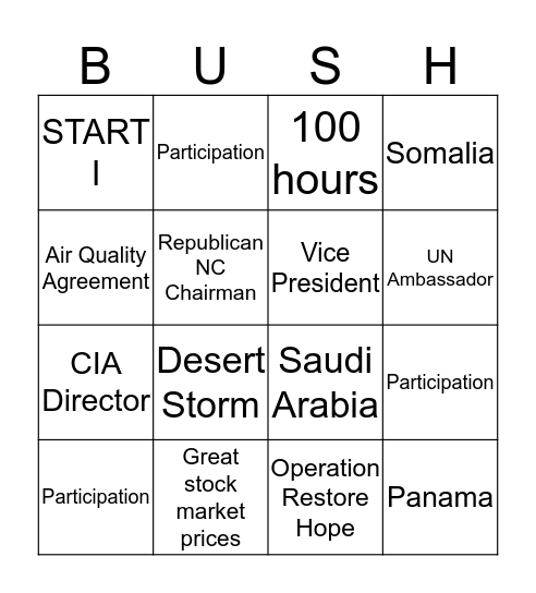 Bush Bingo Card