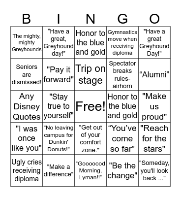 Graduation Bingo Card