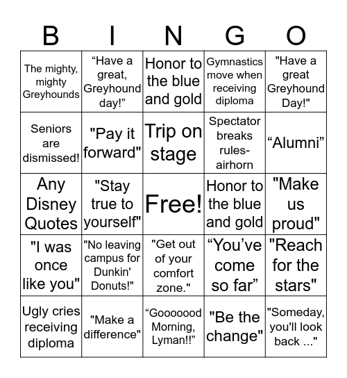 Graduation Bingo Card