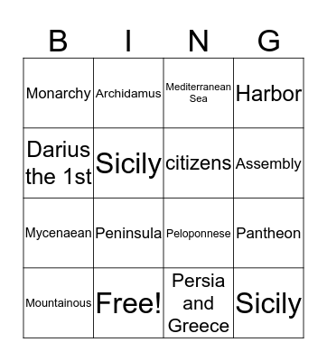 Greek Review Bingo Card