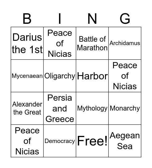 Greece Review Bingo Card