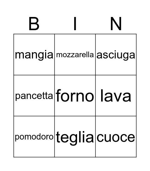 Italian Tombola Bingo Card