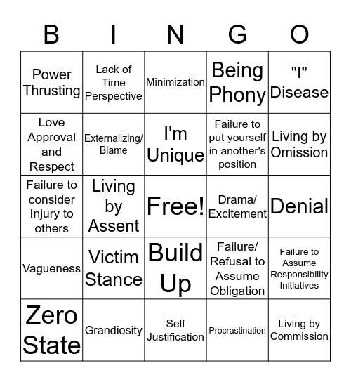 Thinking Errors Bingo Card