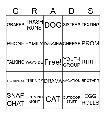 ANNIE AND NATALIE'S LIKES :) Bingo Card