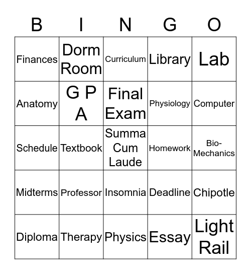 College Graduation Bingo Card