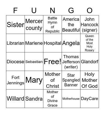 FUNGO Bingo Card