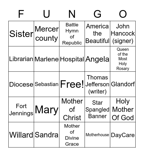 FUNGO Bingo Card