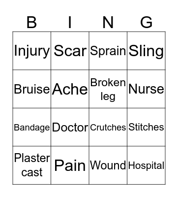 Accident & Emergency Bingo Card