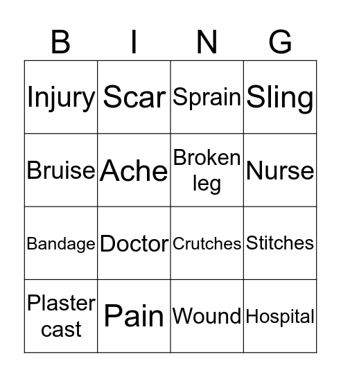 Accident & Emergency Bingo Card