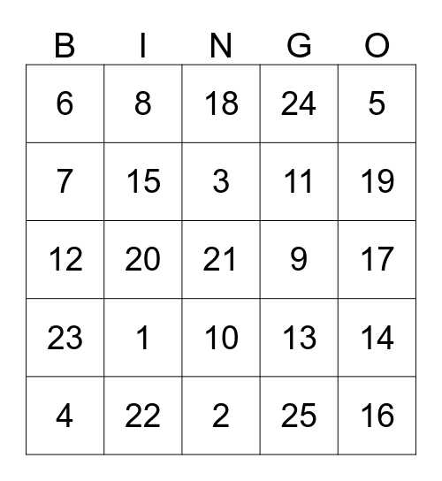 GOOD LUCK !! Its time to BINGO Card