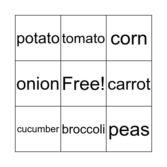 Vegetables Bingo Card