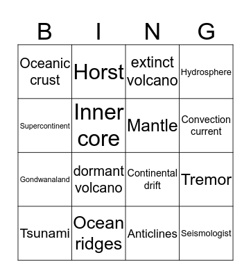 The Dynamic Earth Bingo Card