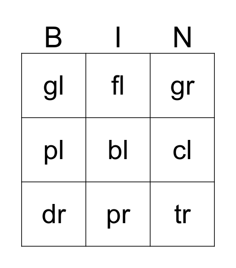 Beginning Blend Bingo Card