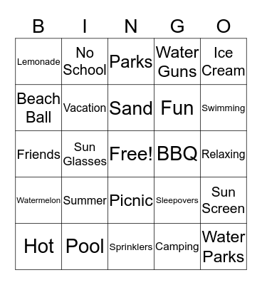 Summer Fun Bingo Card