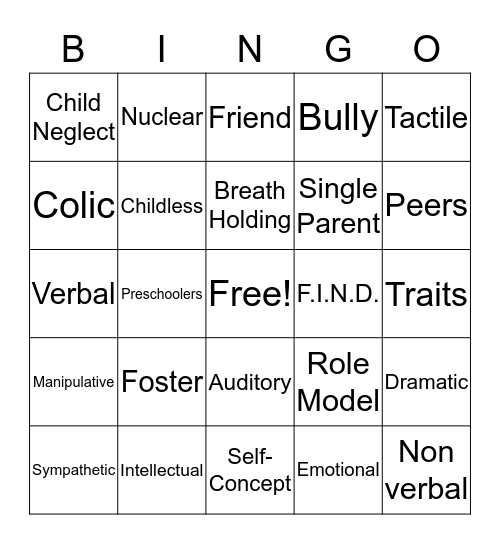 Early Childhood Education/Interpersonal Relationships Bingo Card
