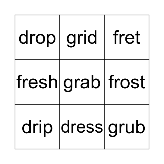 R Blends: dr, fr, g, Bingo Card