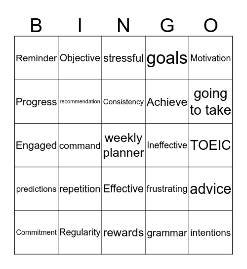 Middle school Bingo Card