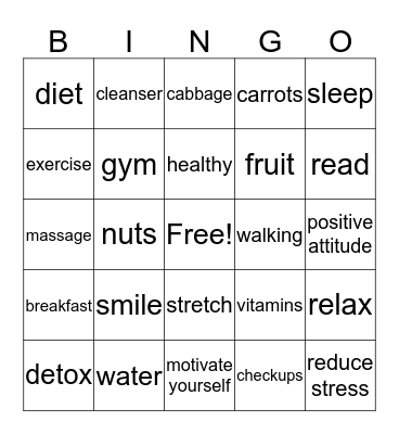 Health Minds Bingo Card