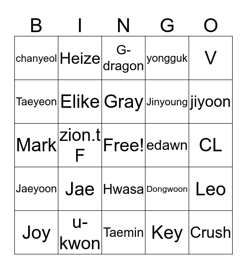 k-pop Bingo Card