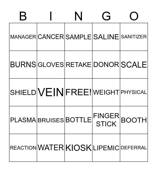 DONOR DAY BINGO Card