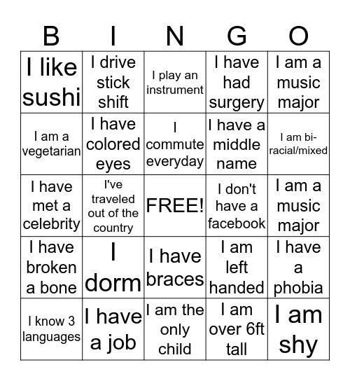 People Bingo Card