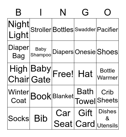 Baby Shower Bingo Card