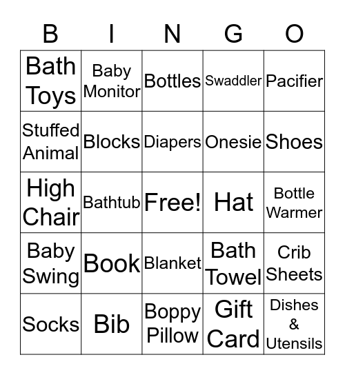 Baby Shower Bingo Card
