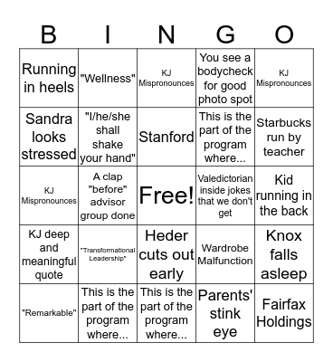 Graduation Bingo Card