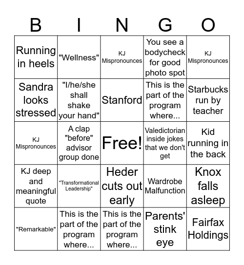 Graduation Bingo Card