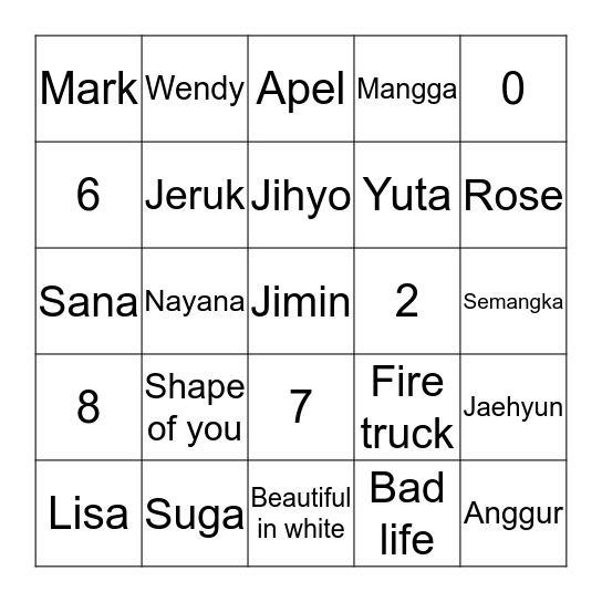 Guanlin Bingo Card