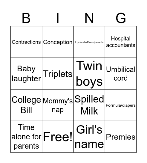 Candy Bar Bingo Card