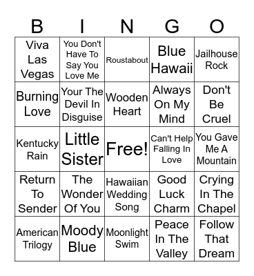 Bingo Elvis Bingo Card