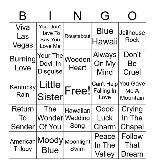 Bingo Elvis Bingo Card