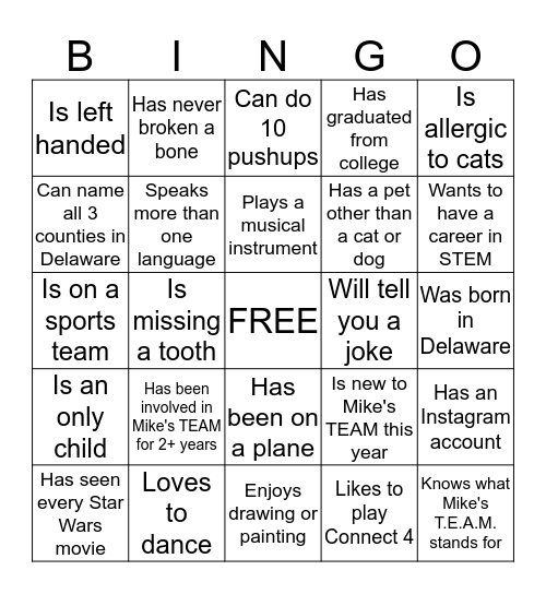 Mike's TEAM Bingo Card