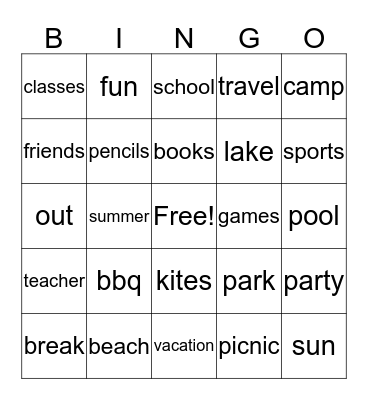 End of the year  Bingo Card