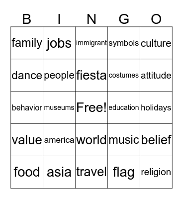 culture Bingo Card