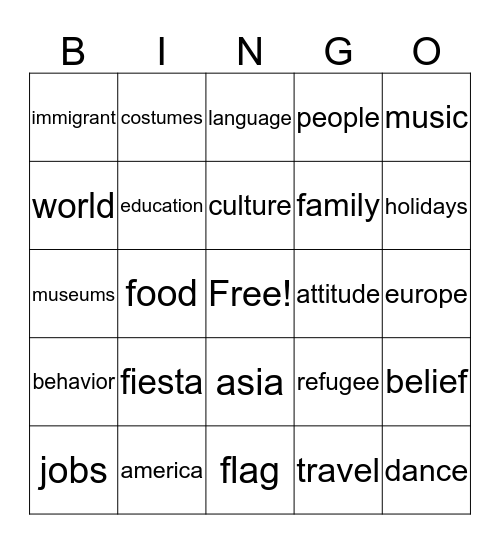 Culture Bingo Card