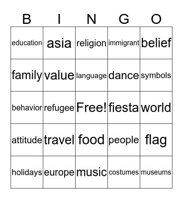 Culture Bingo Card